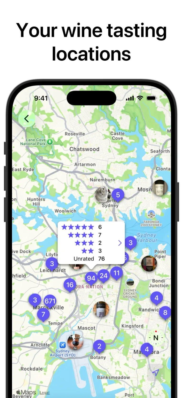 A map of wine tasting locations